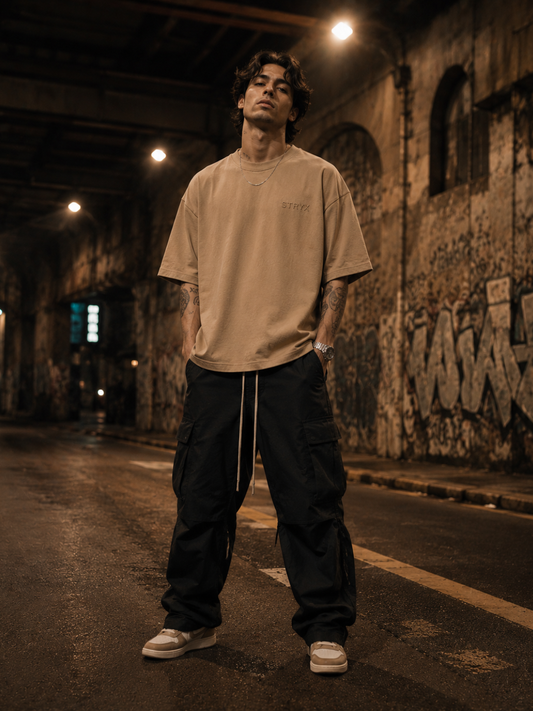 Men's Oversized- Boxy Fit -T-Shirt | Beige