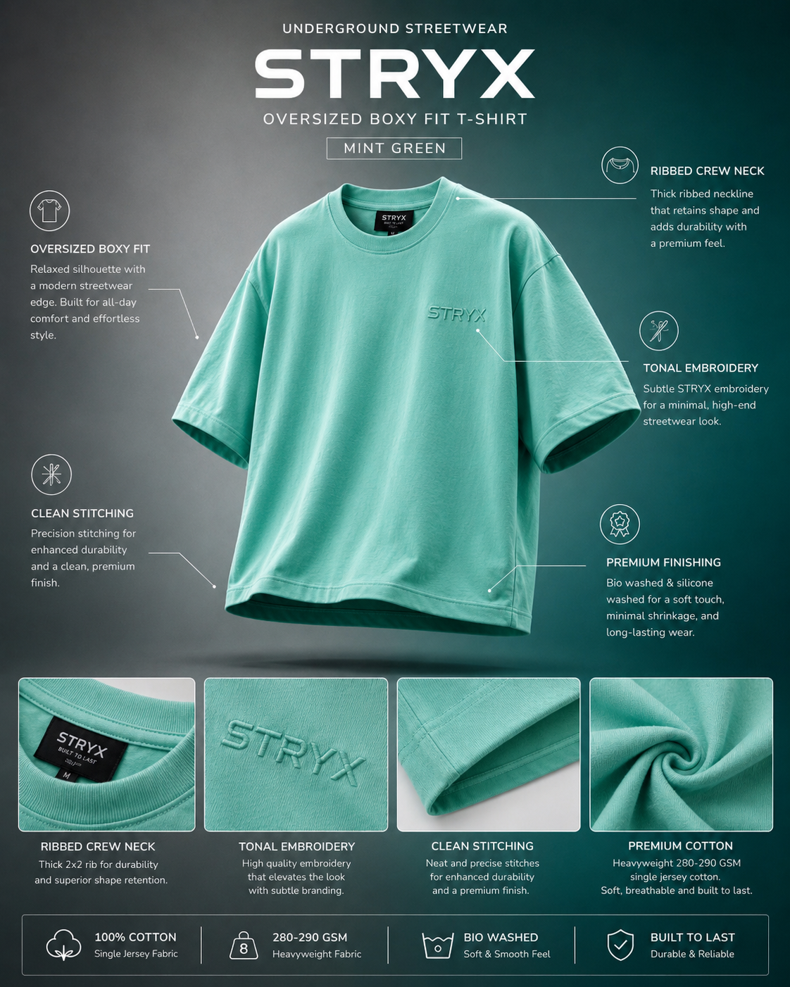 Men's Oversized- Boxy Fit -T-Shirt | Mint Green