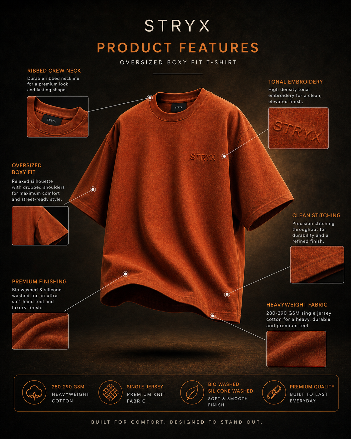 Men's Oversized- Boxy Fit -T-Shirt | Rust Organe