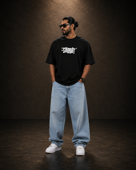 STRYX Bullet Tee – Oversized 240 GSM French Terry Puff Print T-Shirt | Black